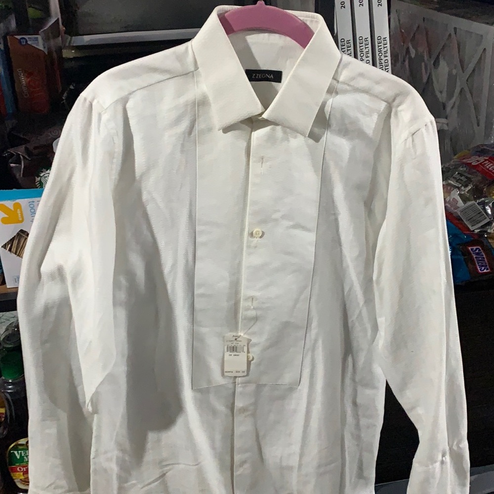 Men’s Zegna white button up dress shirt